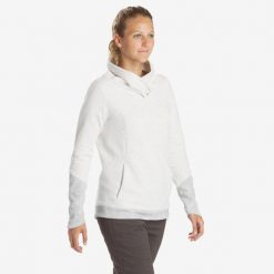 Bluza turystyczna damska Quechua NH100. Szare bluzy damskie QUECHUA, m, bez wzorów, z bawełny, sportowe, bez ramiączek, bez kaptura. W wyprzedaży za 69.99 zł.