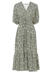 Sukienka midi z lejącej wiskozy. Zielone sukienki damskie bonprix, bez wzorów, z wiskozy, eleganckie, bez kołnierzyka, bez ramiączek, midi. Za 147.99 zł.