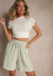 Jasnozielone Szorty z Bawełną High Waist Ozdobione Sznurkiem Talanisse. Zielone szorty damskie Renee, z aplikacjami, z bawełny, eleganckie, z podwyższonym stanem. Za 39.99 zł.