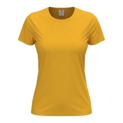 Damska Klasyczna Koszulka O Dopasowanym Kroju. Żółte bluzki damskie Stedman, bez wzorów, klasyczne, bez kołnierzyka, bez ramiączek. Za 38.99 zł.