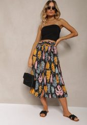 Czarno-Pomarańczowe Spodnie Szwedy z Bawełną High Waist Wykończone Gumką w Talii Pasefia. Czarne spodnie materiałowe damskie Renee, bez wzorów, z bawełny, biznesowe, z podwyższonym stanem. Za 39.99 zł.