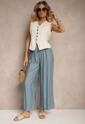 Jasnoniebieskie Spodnie Palazzo o Szerokim Kroju High Waist Lislevia. Niebieskie spodnie materiałowe damskie Renee, bez wzorów, z jeansu, eleganckie, z podwyższonym stanem. Za 44.99 zł.