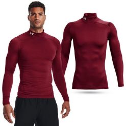Koszulka męska termoaktywna treningowa Under Armour z długim rękawem. Czerwone bluzy męskie Under Armour, m, bez wzorów, sportowe, bez ramiączek, bez kaptura. Za 234.05 zł.
