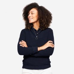 Sweter do golfa damski Inesis MW500 wiatroszczelny. Niebieskie swetry nierozpinane damskie INESIS, s, bez wzorów, z bawełny, bez kołnierzyka, bez ramiączek. Za 159.99 zł.