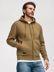 Rozpinana bluza męska dresowa BASIC – oliwkowa V2 - Rozmiar: M. Zielone bluzy męskie Ombre Clothing, m, bez wzorów, z dresówki, z kapturem. W wyprzedaży za 129.99 zł.