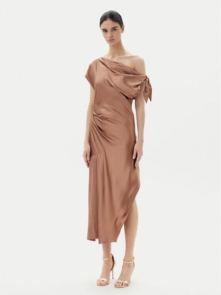 PINKO Sukienka koktajlowa 104986 A2GZ Brązowy Regular Fit. Brązowe sukienki damskie Pinko, bez wzorów, z wiskozy, wizytowe, bez kołnierzyka, bez ramiączek. Za 829.99 zł.