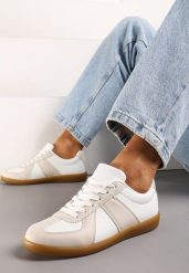 Beżowo-Białe Sneakersy Tenisówki z Ozdobnymi Przeszyciami Sumina. Brązowe trampki i tenisówki damskie Renee, bez wzorów, z materiału, bez zapięcia. Za 69.99 zł.