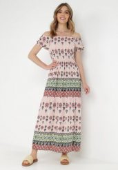 Jasnoróżowa Sukienka z Wiskozy Nesone. Czerwone sukienki damskie Born2be, m, bez wzorów, z wiskozy, bez kołnierzyka, bez ramiączek, maxi, rozkloszowane. Za 44.99 zł.