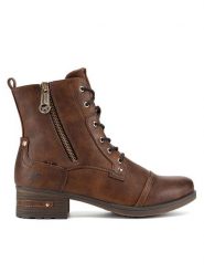 Mustang Trzewiki 1229-513 Brązowy. Brązowe botki damskie Mustang, bez wzorów, z materiału, bez obcasa, na płaskiej podeszwie, bez zapięcia. Za 287.99 zł.