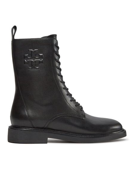 Tory Burch Botki Double T Combat Boot 154336 Czarny. Czarne botki damskie Tory Burch, bez wzorów, ze skóry, bez obcasa, na płaskiej podeszwie, bez zapięcia. Za 1,429.00 zł.