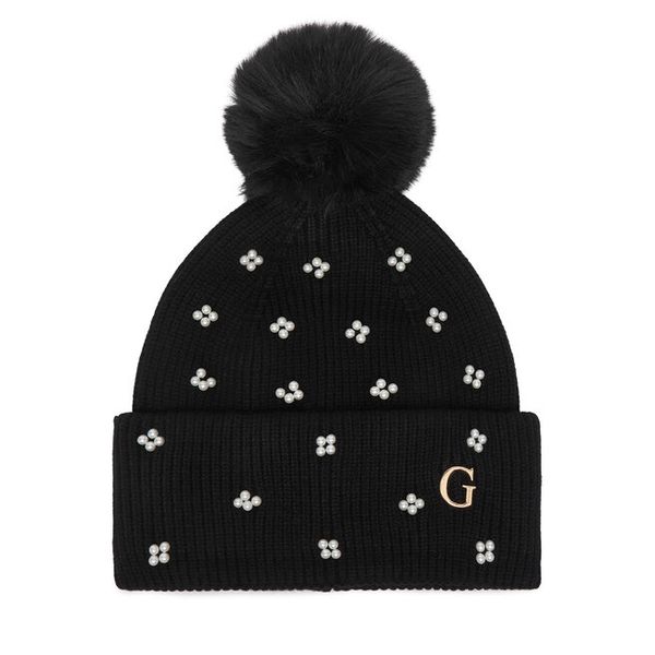 Czapka Guess. Czarne czapki damskie Guess, na zimę, z aplikacjami. Za 154.99 zł.