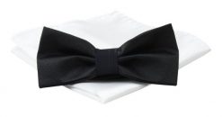 Mucha Męska z Białą Poszetką, Czarna Jednokolorowa w Drobny Prążek -ALTIES. Białe krawaty i muchy Alties, bez wzorów, eleganckie. Za 54.00 zł.