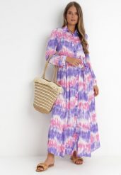 Fioletowa Sukienka Nephohsa. Fioletowe sukienki damskie Born2be, l, bez wzorów, z materiału, eleganckie, bez kołnierzyka, bez ramiączek, maxi, koszulowe. Za 109.99 zł.