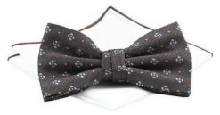 Mucha z Poszetką Chattier ZESTAW - Brązowa w Geometryczny Wzór. Brązowe krawaty i muchy Chattier, bez wzorów, z poliesteru, eleganckie. Za 59.00 zł.