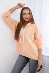 Bluza bawełniana z kapturem brzoskwiniowa. Pomarańczowe bluzy damskie Kesi Włoski, l, bez wzorów, z bawełny, bez ramiączek, z kapturem. Za 313.67 zł.