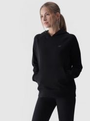 4F Bluza dresowa nierozpinana z kapturem damska - czarna M. Czarne bluzy damskie 4F, m, bez wzorów, z bawełny, sportowe, bez ramiączek, z kapturem. W wyprzedaży za 99.99 zł.