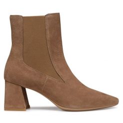 Botki Geox. Brązowe botki damskie Geox, bez wzorów, bez obcasa, na słupku, bez zapięcia. Za 719.99 zł.