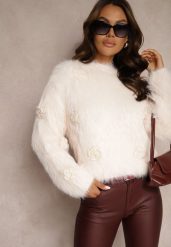 Różowy Sweter z Wiskozą o Fakturze Imitacji Piór z Naszytymi Kwiatami Taishae. Czerwone swetry nierozpinane damskie Renee, l, bez wzorów, z wiskozy, casualowe, bez kołnierzyka, bez ramiączek. Za 109.99 zł.