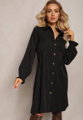 Czarna Rozkloszowana Sukienka Koszulowa Mini Nofexi. Czarne sukienki damskie Renee, m, bez wzorów, bez kołnierzyka, bez ramiączek, mini, koszulowe. Za 119.99 zł.