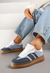 Niebiesko-Granatowe Sneakersy Tenisówki Ozdobione Paskami Falaviela. Niebieskie trampki i tenisówki damskie Renee, bez wzorów, z jeansu, bez zapięcia. Za 79.99 zł.