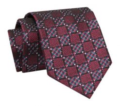 Krawat - ALTIES - Czerwień we Wzory Geometryczne. Czerwone krawaty i muchy Alties, bez wzorów, z tkaniny, eleganckie. Za 49.00 zł.
