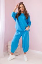 Komplet bawełniany bluza + spodnie turkusowy. Niebieskie bluzy damskie KESI, l, bez wzorów, z bawełny, biznesowe, bez ramiączek, bez kaptura. Za 284.37 zł.
