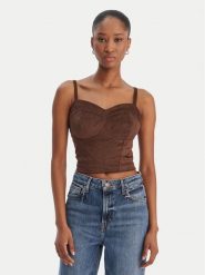 Guess Top W6RH03 WJ472 Brązowy Slim Fit. Brązowe topy damskie Guess, xxl, z aplikacjami, z syntetyku, bez kołnierzyka, bez ramiączek. Za 299.99 zł.