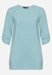 Jasnoniebieska Klasyczna Tunika z Marszczonymi Rękawami Evianas. Niebieskie tuniki damskie Born2be, xl, bez wzorów, eleganckie, bez ramiączek. Za 44.99 zł.