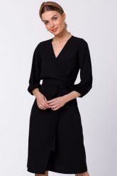 Sukienka elegancka kopertowa z bufiastymi rękawami czarna. Czarne sukienki damskie Sukienki.shop, do pracy, xxl, bez wzorów, biznesowe, bez kołnierzyka, bez ramiączek, kopertowe. W wyprzedaży za 244.00 zł.
