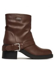 Guess Botki FLFIJI ELE10 Brązowy. Brązowe botki damskie Guess, z aplikacjami, ze skóry, bez obcasa, na słupku, bez zapięcia. Za 639.99 zł.