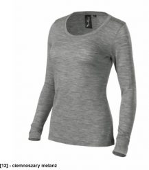 Merino Rise LS - ADLER - Merino Rise LS - Koszulka damska, 190 g/m2, 100 % merino wełna - ciemnoszary melanż 2XL. Szare bluzki damskie MALFINI, m, bez wzorów, z wełny, bez kołnierzyka, bez ramiączek. Za 354.33 zł.