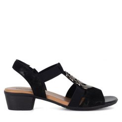 Sandały Go Soft. Czarne sandały damskie GO SOFT, bez wzorów, bez obcasa, na słupku, bez zapięcia. Za 159.99 zł.