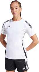 Adidas Koszulka damska Tiro 24 Jersey czarno-biała IS1024 M. Białe bluzki damskie Adidas, m, bez wzorów, z jersey, bez kołnierzyka, bez ramiączek. Za 99.27 zł.
