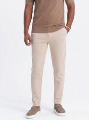 Spodnie męskie CARROT ze strukturalnej dwukolorowej dzianiny - beżowe V2 OM-PACP-0168 - XXL. Brązowe spodnie materiałowe męskie Ombre Clothing, bez wzorów, z bawełny. Za 179.99 zł.