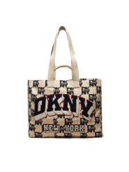 DKNY Torebka Heart Of Ny Large Tote R41AYF01 Beżowy. Brązowe shopperki damskie DKNY, bez wzorów, z materiału, bez dodatków. Za 769.99 zł.