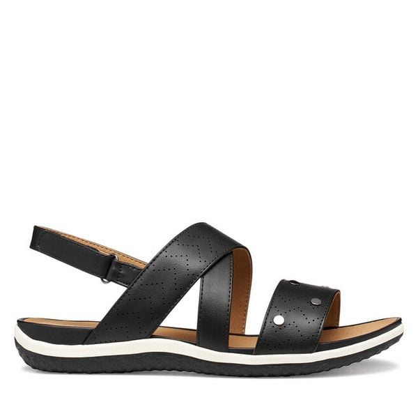 Sandały Geox. Czarne sandały damskie Geox, bez wzorów, bez obcasa, na płaskiej podeszwie, bez zapięcia. Za 264.99 zł.