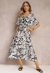 Czarno-Biała Sukienka Humina. Czarne sukienki damskie Renee, na co dzień, l, bez wzorów, z wiskozy, eleganckie, bez kołnierzyka, bez ramiączek, midi, rozkloszowane. Za 59.99 zł.