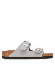 Birkenstock Klapki Arizona 1030127 Srebrny. Szare klapki damskie Birkenstock, bez wzorów, ze skóry, bez obcasa, bez zapięcia. Za 339.99 zł.
