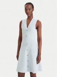 Guess Sukienka dzianinowa W6GK53 Z0658 Błękitny Regular Fit. Niebieskie sukienki damskie Guess, s, z aplikacjami, z dzianiny, bez kołnierzyka, bez ramiączek. Za 669.99 zł.