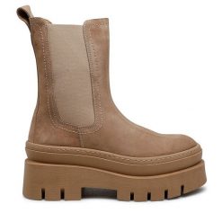 Sztyblety Badura. Brązowe botki damskie Badura, bez wzorów, bez obcasa, na płaskiej podeszwie, bez zapięcia. Za 319.99 zł.