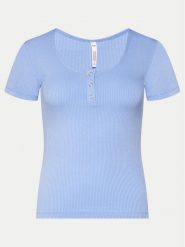 Hunkemöller Koszulka piżamowa Henley 205108 Niebieski Regular Fit. Niebieskie koszule nocne damskie Hunkemöller, bez wzorów, z wiskozy, bez ramiączek. Za 99.99 zł.
