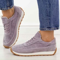 Fioletowe skórzane półbuty damskie Sergio Leone Sp001. Fioletowe półbuty damskie Sergio Leone, na jesień, bez wzorów, z jeansu, eleganckie, z okrągłym noskiem, bez obcasa, na płaskiej podeszwie, bez zapięcia. Za 219.00 zł.