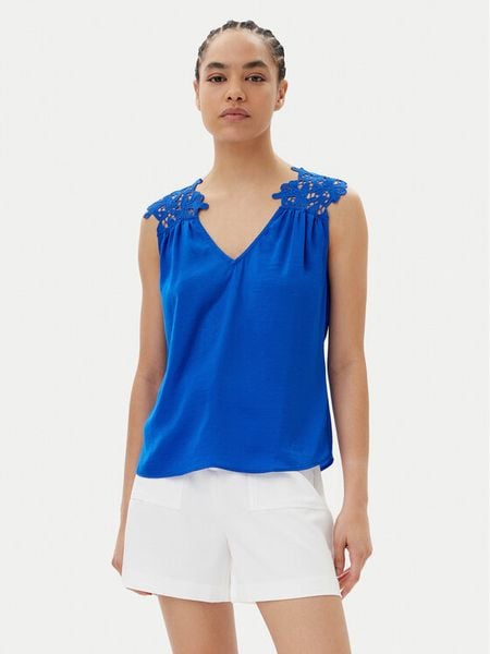 Morgan Top 251-OJOIE Niebieski Regular Fit. Niebieskie topy damskie Morgan, bez wzorów, z syntetyku, bez kołnierzyka, bez ramiączek. Za 89.99 zł.