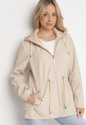 Jasnobeżowa Kurtka Parka Dwustronna ze Ściągaczem w Talii i Kapturem Tillisaya. Brązowe kurtki damskie Born2be, na jesień, l, bez wzorów, z jeansu. Za 149.99 zł.