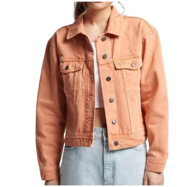 Kurtka turystyczna damska Superdry Vintage Trucker. Brązowe kurtki sportowe damskie Superdry, xl, bez wzorów, z bawełny, bez ramiączek, bez kaptura, trekkingowe. Za 187.25 zł.