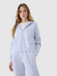 4F Bluza dresowa rozpinana z modalem damska - niebieska M. Niebieskie bluzy damskie 4F, m, bez wzorów, z dresówki, sportowe, bez ramiączek, z kapturem. W wyprzedaży za 139.99 zł.