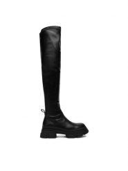 DeeZee Kozaki 1653 Czarny. Czarne kozaki damskie DeeZee, bez wzorów, z materiału, bez obcasa, na płaskiej podeszwie, bez zapięcia. Za 249.99 zł.