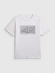 4F T-shirt regular z nadrukiem męski - biały S. Białe t-shirty męskie 4F, m, bez wzorów, z dresówki, bez kołnierzyka, bez ramiączek. Za 69.99 zł.