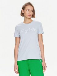 Tommy Hilfiger T-Shirt Signature WW0WW41674 Błękitny Regular Fit. Niebieskie t-shirty damskie Tommy Hilfiger, s, bez wzorów, z bawełny, bez kołnierzyka, bez ramiączek. Za 119.99 zł.