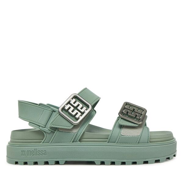 Sandały Melissa. Zielone sandały damskie Melissa, bez wzorów, bez obcasa, na płaskiej podeszwie, bez zapięcia. Za 279.99 zł.